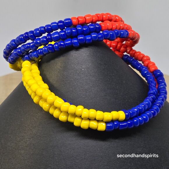 Memory Wire Seed Bead Coil Bracelets Lot of 2 Primary Colors - Picture 5 of 9